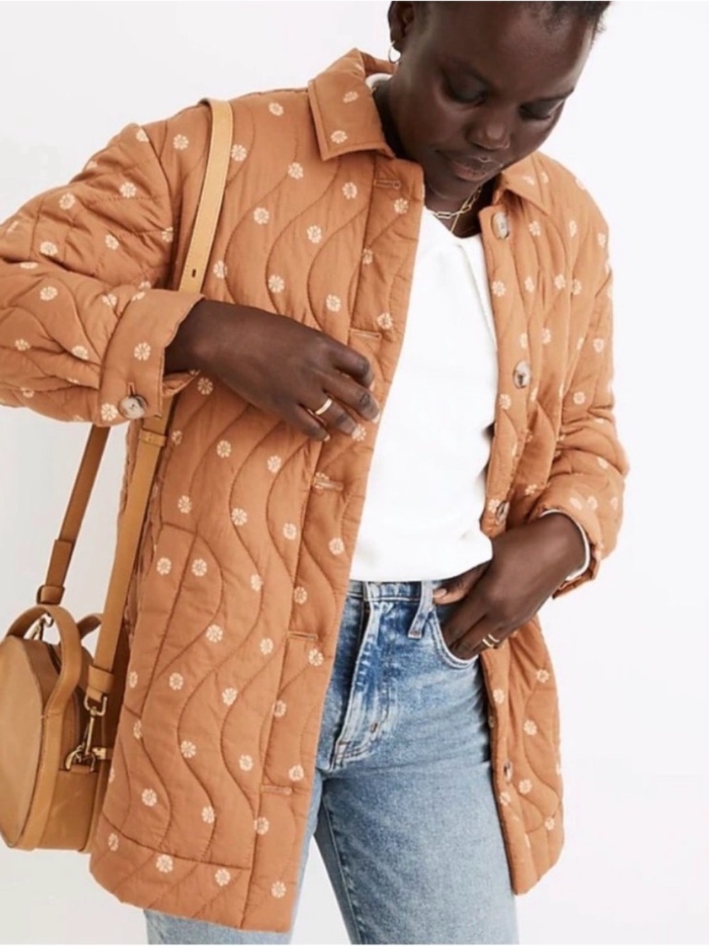 Madewell Quilted Belrose Shirt-Jacket in Bloom Dot XL